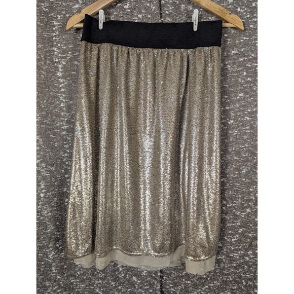 Free People Y2K Sequined‎ Taupe Midi Skirt Women's Small - Picture 1 of 8